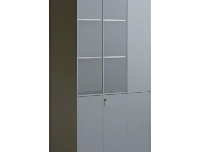 Moderne grå kontorskab med glasdøre, låsbar, stort opbevaringsrum