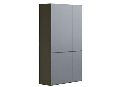 Moderne grå kontorskab uden håndtag, højt, med opbevaringsplads, i en enkel stil