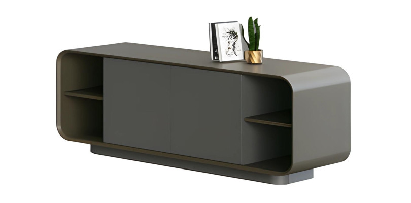 Moderne lav sort grå skab med minimalistisk opbevaringsplads