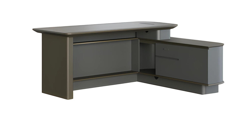 Moderne grå sort hjørneskrivebord med opbevaringsplads og elegante kabelkanaler