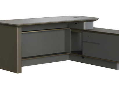 Moderne grå sort hjørneskrivebord med opbevaringsplads og elegante kabelkanaler