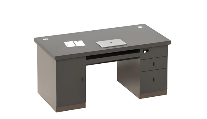 Sort grå bord med opbevaringsplads og skuffer, kabelkanaler, lås