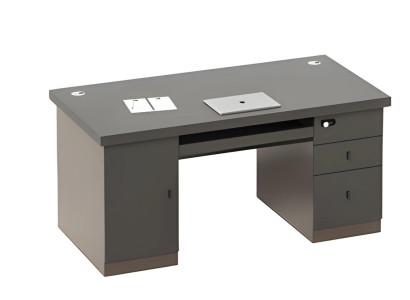 Moderne sort og grå skrivebord med opbevaringsplads og kabelgennemføring