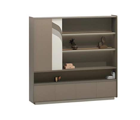 Moderne brun træ kontorskab med hylder og skuffer til opbevaring på kontoret