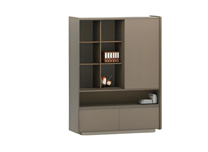 Moderne brunt træ kontorskab med hylder og skuffer til dokumenter