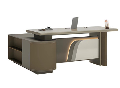 Moderne brun og beige bord med LED-belysning til kontor og hjemmekontor