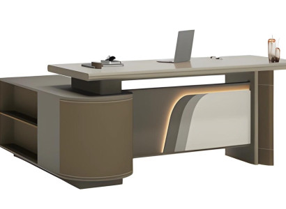 Moderne brun og beige bord med LED-belysning til kontor og hjemmekontor