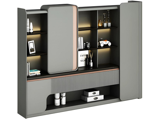 Moderne kontor skab med åbne hylder belysning elegance enkelt design grå