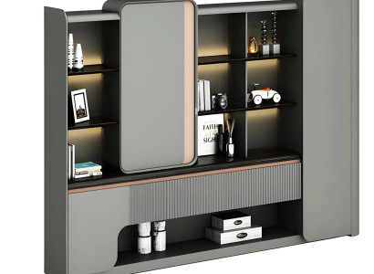 Moderne kontor skab med åbne hylder belysning elegance enkelt design grå