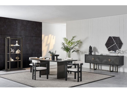 Elegant brun træ spisebord med 4 stole og konsol