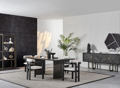 Elegant brun træ spisebord med 4 stole og konsol