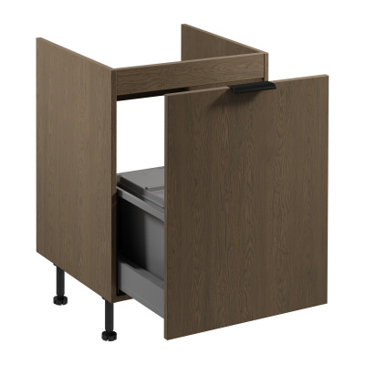 Affaldssamlingssystem skab under arbejdsfladen med træaffaldsbeholder