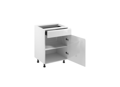 Mobil køkken med skuffe og blanke hylder