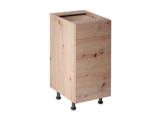 Møbel med skuffer og hylder under køkkenbordet