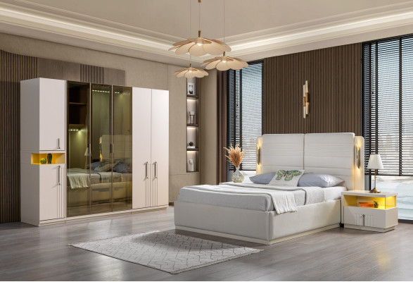 Komplet soveværelse sæt seng skab natborde 4 dele