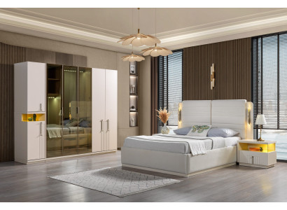 Komplet soveværelse sæt seng skab natborde 4 dele