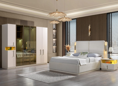 Komplet soveværelse sæt seng skab natborde 4 dele