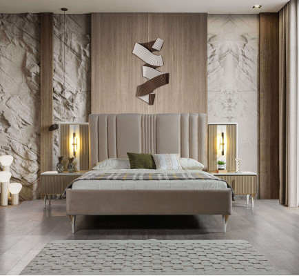 Elegant 3-delt møbel sæt med seng og natborde