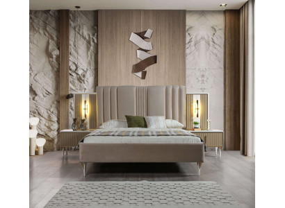 Elegant 3-delt møbel sæt med seng og natborde