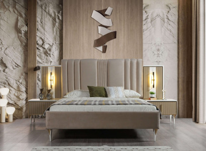 Elegant 3-delt møbel sæt med seng og natborde