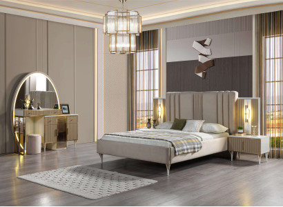 Moderne seng med et sæt af 3 natborde