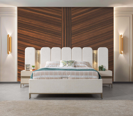 Nyt polstret seng til soveværelset med 2 natborde, sæt med 3 dele