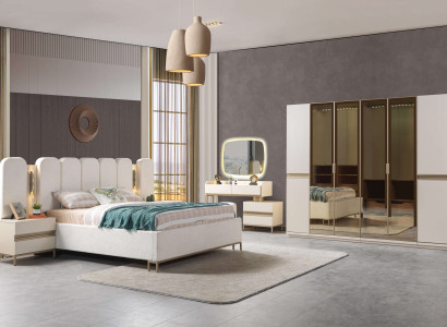 Komplet soveværelse sæt 6 dele moderne seng skab natborde