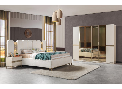 Komplet soveværelse sæt 4 dele moderne seng skab natborde