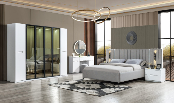 Komplet soveværelsesensemble 4 dele seng skab natborde træ 6 dele