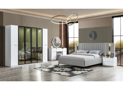 Komplet soveværelsesensemble 4 dele seng skab natborde træ 6 dele