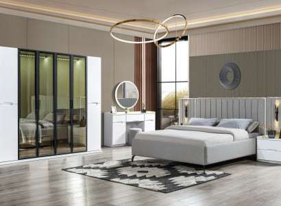 Komplet soveværelsesensemble 4 dele seng skab natborde træ 6 dele