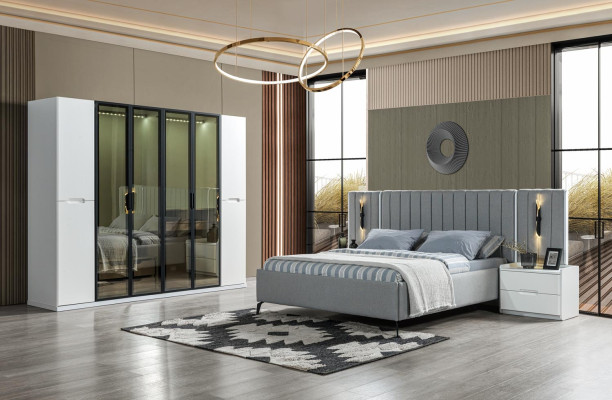 Komplet soveværelse ensemble 4 dele seng skab natborde træ