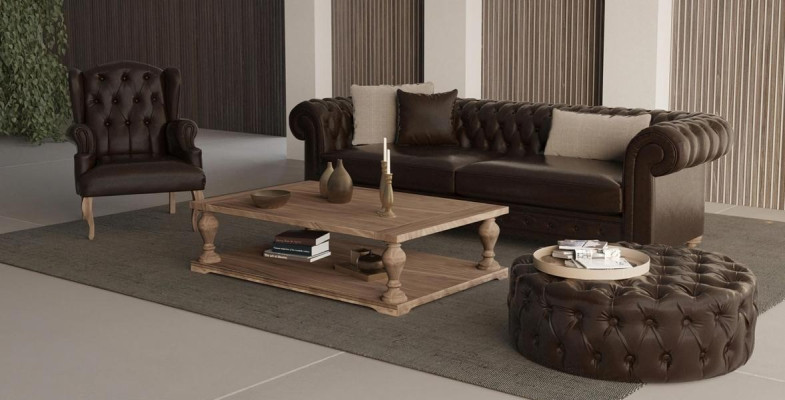 Elegant sofa, lænestol og puf. Ægte komfort