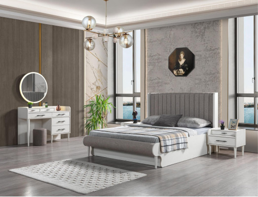 Moderne komplet soveværelse 5 dele. Seng, natborde, skab