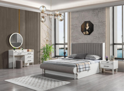 Moderne komplet soveværelse 5 dele. Seng, natborde, skab