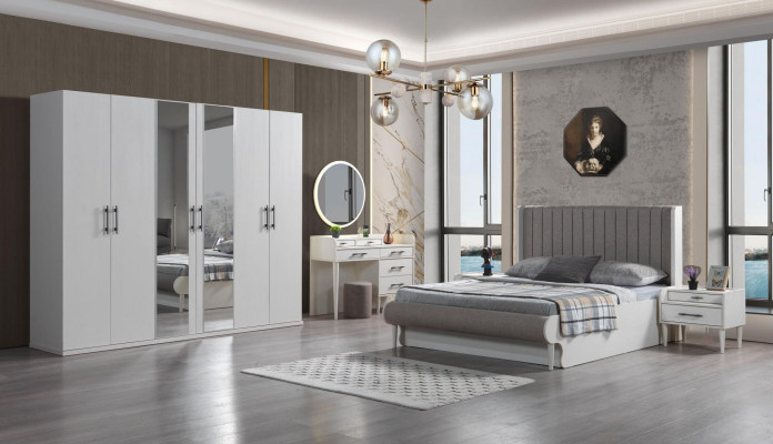 Komplet værelse 6 dele seng skab natborde moderne