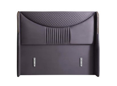 Moderne grå seng med tekstilmadras og træ