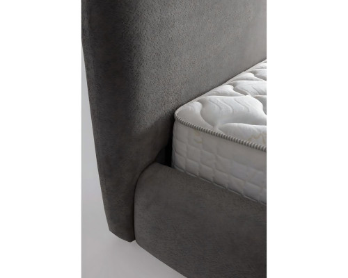 Elegant grå seng med madras af tekstil og træ