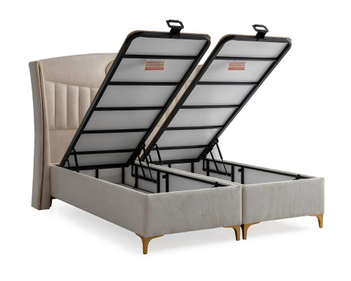 Elegant seng med madras i beige af tekstil og træ