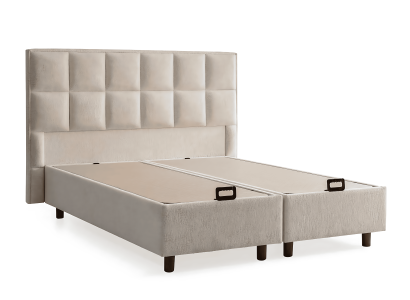 Elegant seng med madras i beige materiale