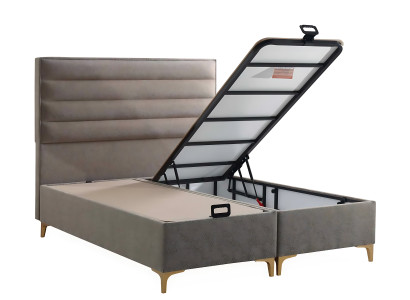 Beige træ seng med madras - Elegant møbel til soveværelset