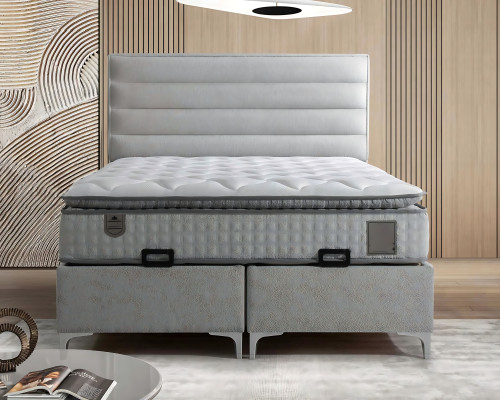 Moderne grå seng med elegant madras