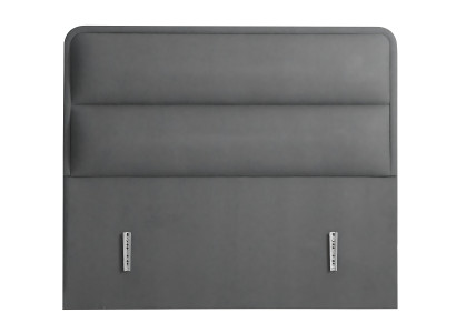 Moderne grå seng med tekstilmadras og træ