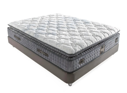 Polstret grå seng med madras Moderne tekstilseng