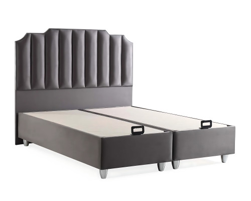 Elegant grå seng med stofmadras og træ