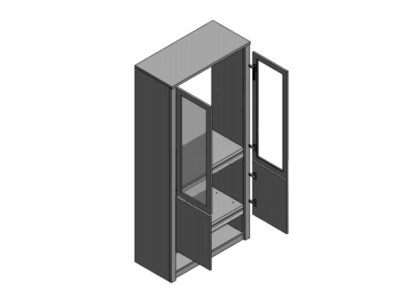 Vitrineskabe til køkken med skuffe og hylder i glas
