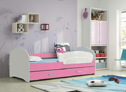 Barneseng, ungdomsseng, massiv naturlig træ seng med skuffe, Luki TS seng