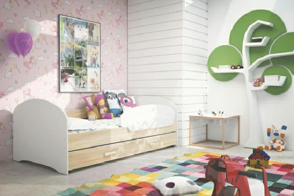 Barneseng, ungdomsseng, massiv naturlig træ seng med skuffe, Luki TS seng