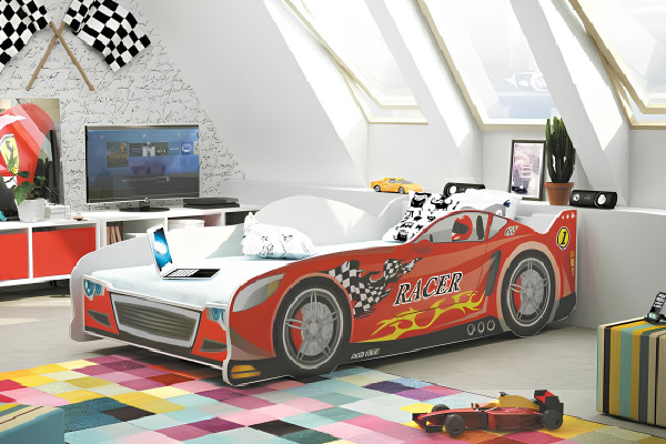 Børneseng sportsvogn politibil drengeseng ungdomsseng drøm