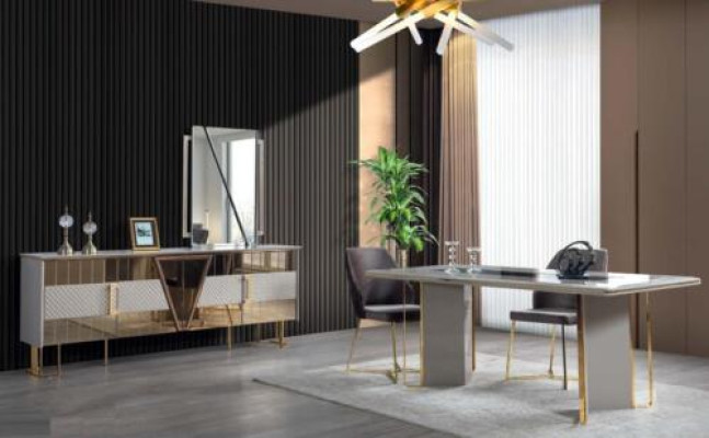 Esszimmer Set luxus Einrichtung Esstisch Sideboard mit Spiegel Komplett